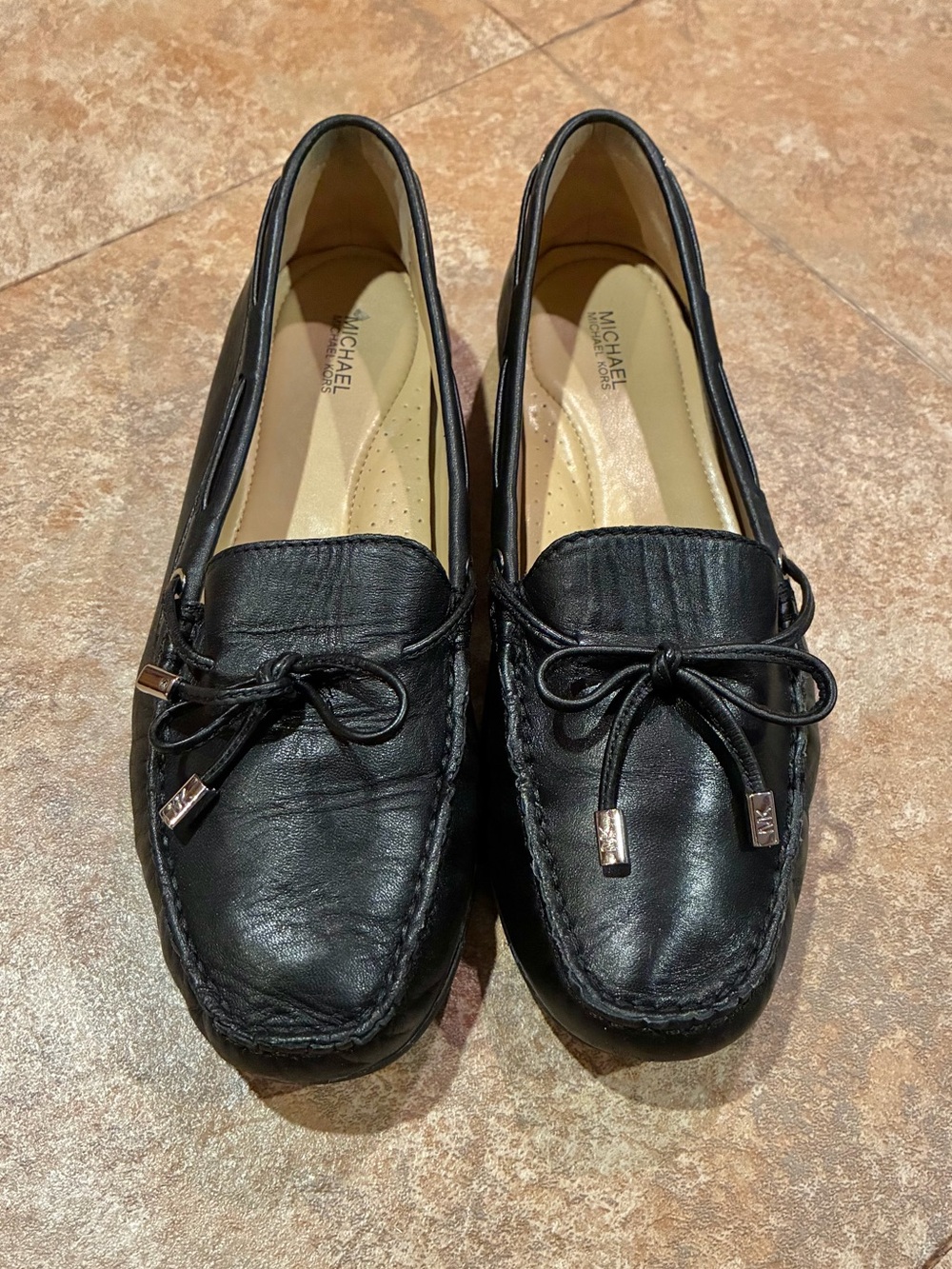 Michael Kors Black Leather Bow Moccasin Loafers